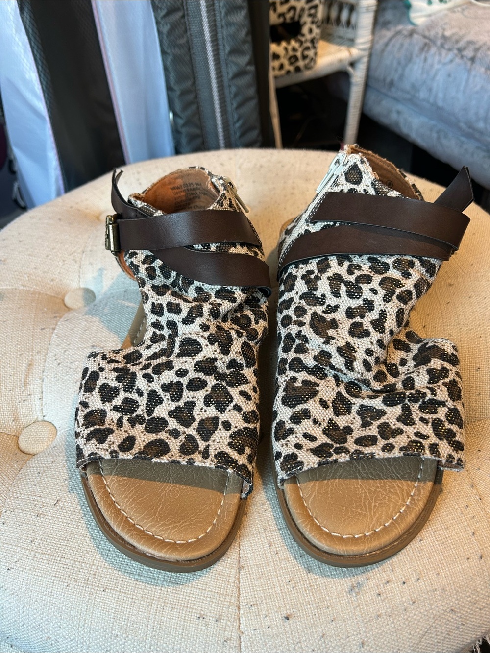Not Rated Leopard Print Sandals with Dark Brown Straps